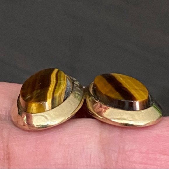 Vintage Unsigned Gold-tone Tiger’s Eye Oval Cufflinks - Picture 5 of 10